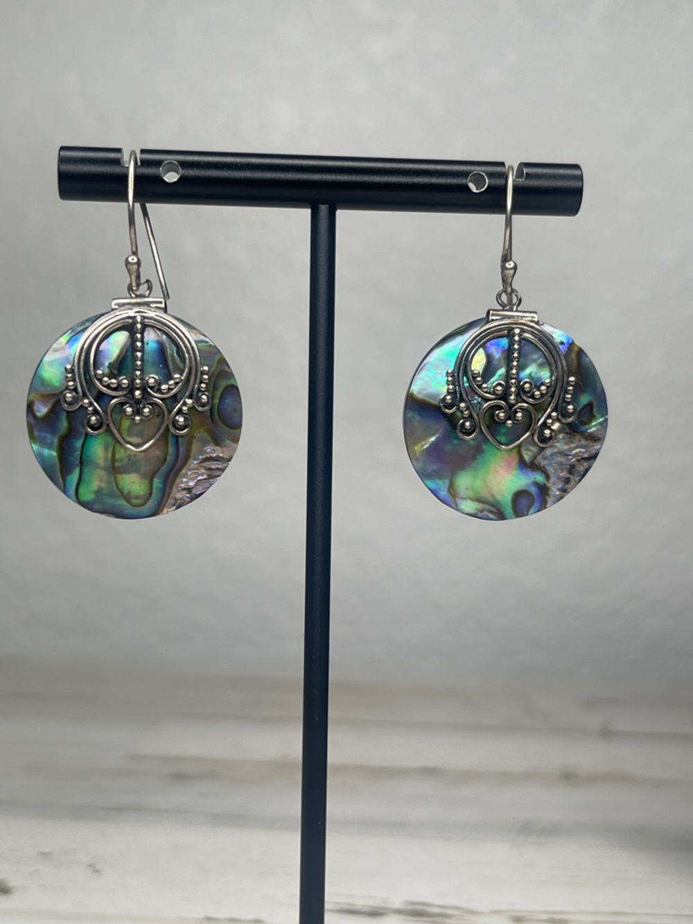 Suarti Abalone Disc Drop Earrings Sterling Silver
